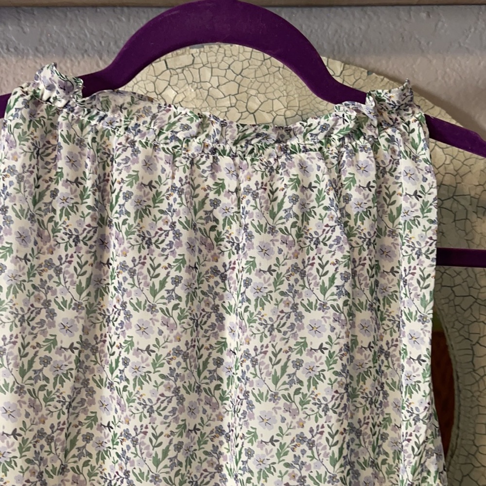 Max Studio Blouse Sleeveless Lined Floral Ruffle Tie Neck Brand New! - Picture 3 of 8